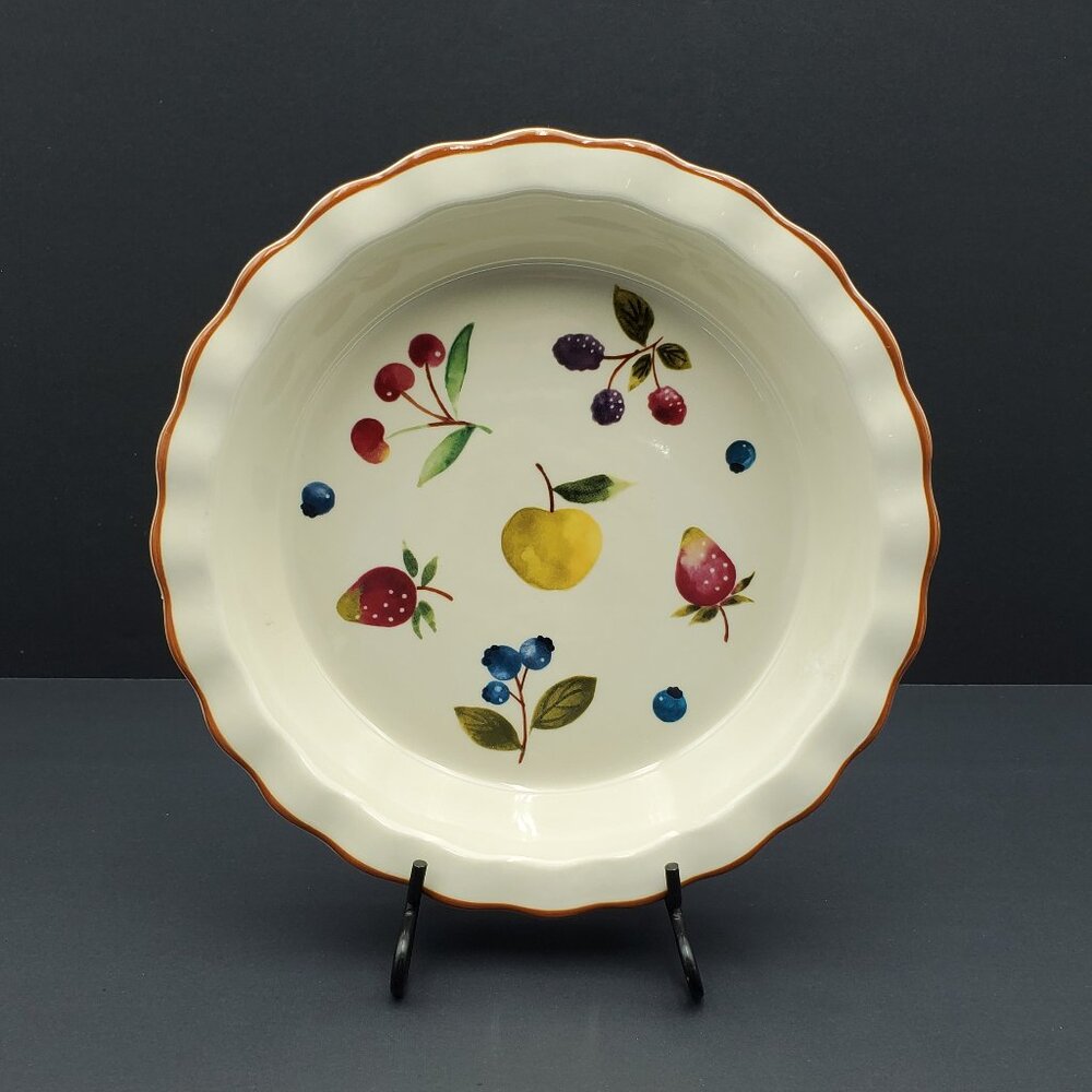 Longaberger Berry Fruit Medley Pie Plate Fluted Apple Berries Cherries Pie Dish